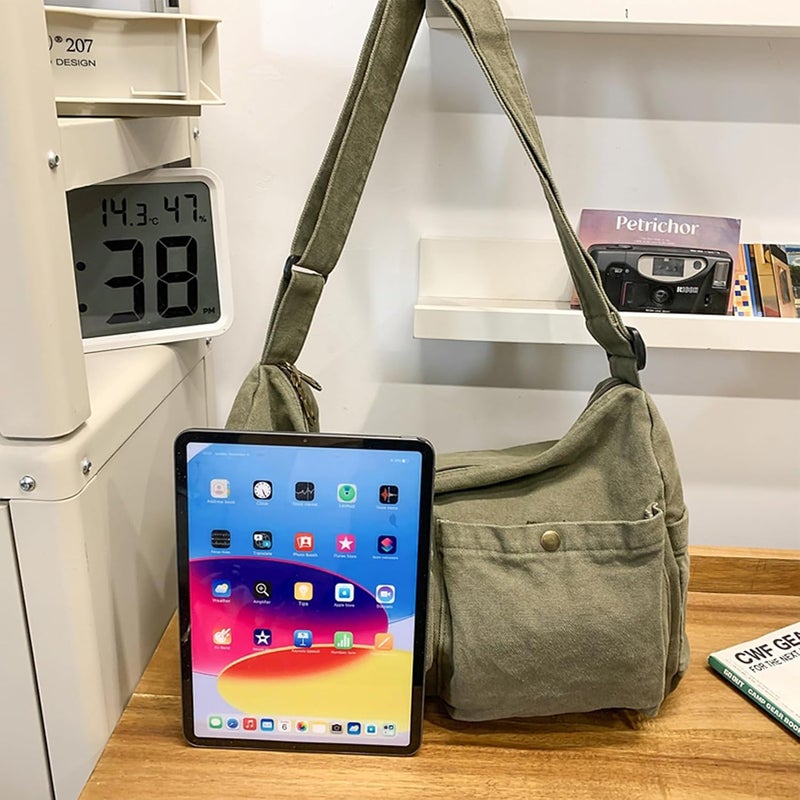 KBTYE Store Canvas Messenger Bag Cute Crossbody Tote Bag Shoulder for Women Men for School Aesthetic Hobo with Multiple Pockets - Image 3